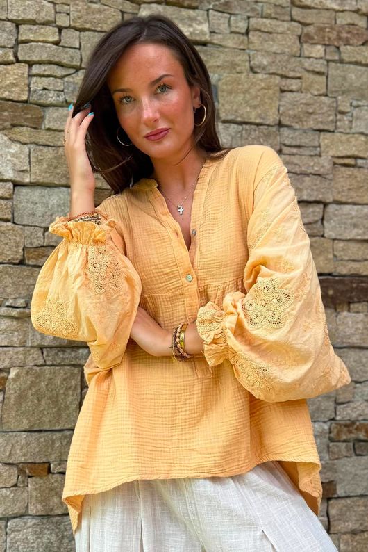 Mimi Pillow Cotton Batwing Blouse Tuscan Sun